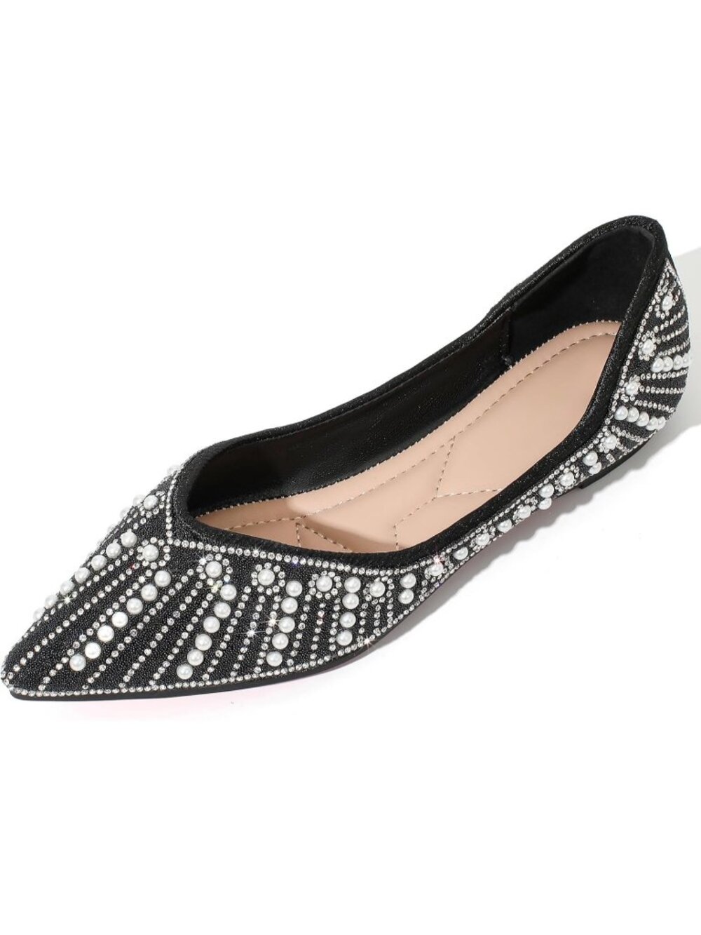 Women's Rhinestone Black-1 Wedding Flats Comfort Pointed Toe Ballet Flat Shoes
